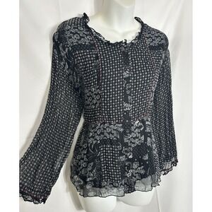 VTG Sheer‎ Crinkle Patchwork Top Whimsigoth Dark Victorian Goth Coquette Size S